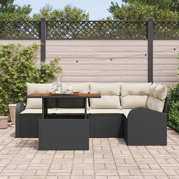 vidaXL Ensemble de canap&eacute; de jardin avec coussin 6 pcs Noir et cr&egrave;me