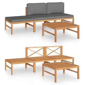 vidaXL Salon de jardin 4 pcs avec coussins gris Bois de teck solide
