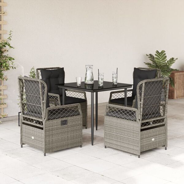 vidaXL Ensemble &agrave; manger de jardin et coussins 5 pcs gris clair rotin