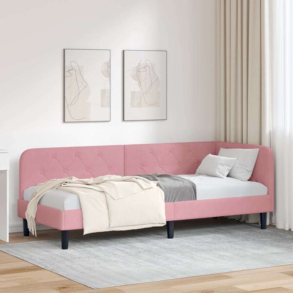 vidaXL Cadre de lit d'angle avec t&ecirc;te de lit Rose 80 x 200 cm Velours