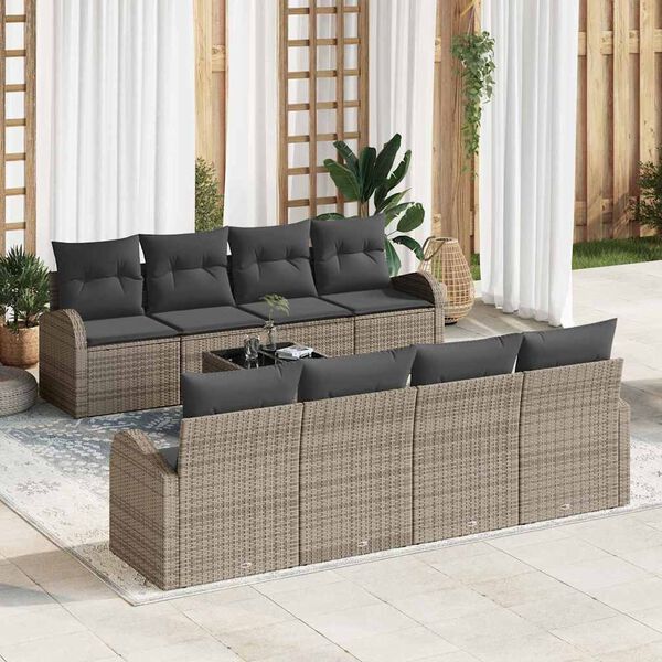 vidaXL Ensemble de canap&eacute; de jardin avec stockage 9 pcs Gris polyrotin