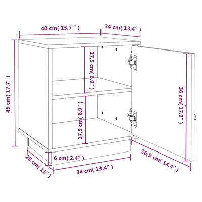 vidaXL Table de chevet Gris 40x34x45 cm Bois de pin massif