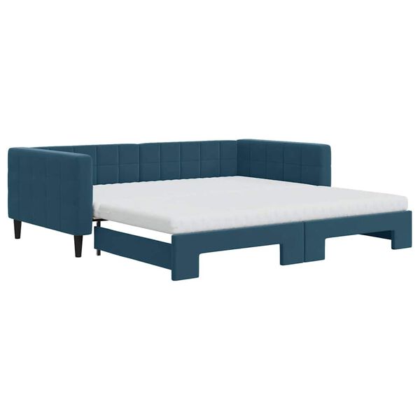 vidaXL Lit de jour avec lit gigogne et matelas bleu 100x200 cm velours