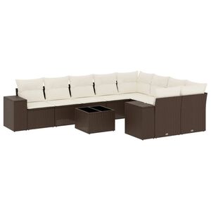 vidaXL Salon de jardin 10 pcs avec coussins marron r&eacute;sine tress&eacute;e