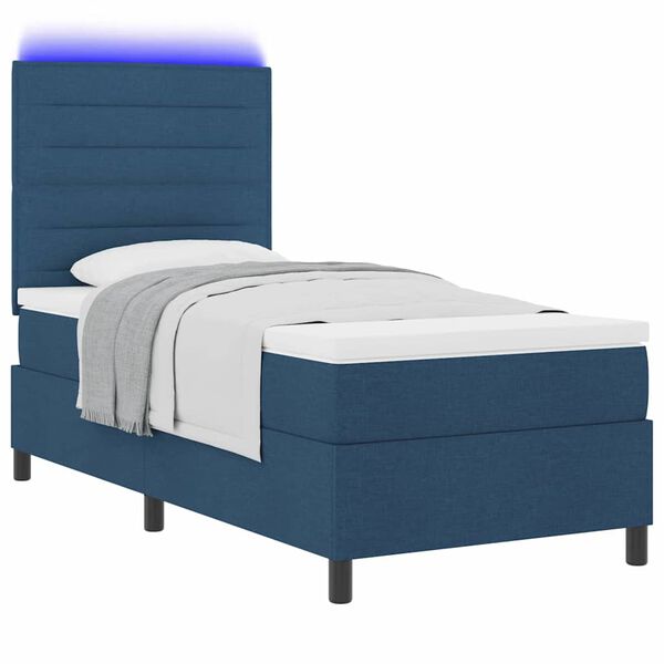 vidaXL Lit &agrave; ressorts avec matelas avec LED Bleu 100 x 200 cm tissu