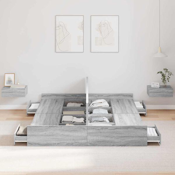 vidaXL Cadre de lit avec rangement Gris Sonoma 150 x 200 cm