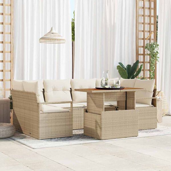 vidaXL Ensemble de canap&eacute; de jardin 7 pcs Beige Poly rotin