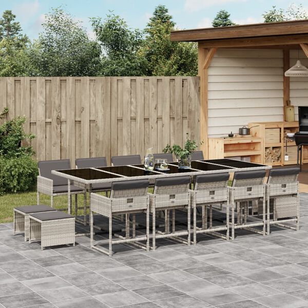 vidaXL Ensemble &agrave; manger de jardin et coussins 15 pcs gris clair rotin