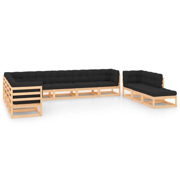 vidaXL Salon de jardin 11 pcs avec coussins anthracite Pin massif
