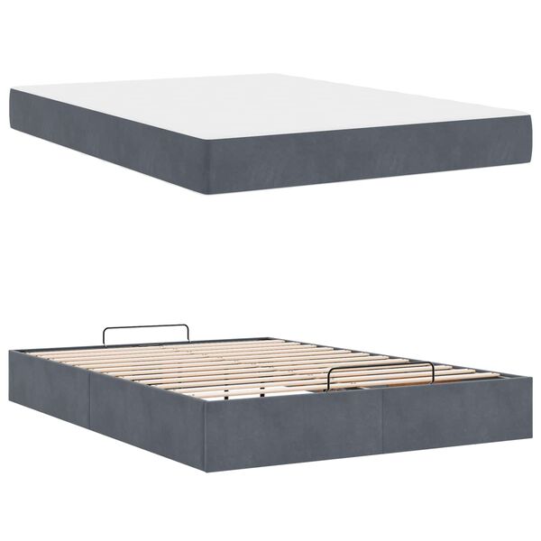 vidaXL Cadre de lit avec matelas avec matelas 2 pcs Gris Fonc&eacute; Velours