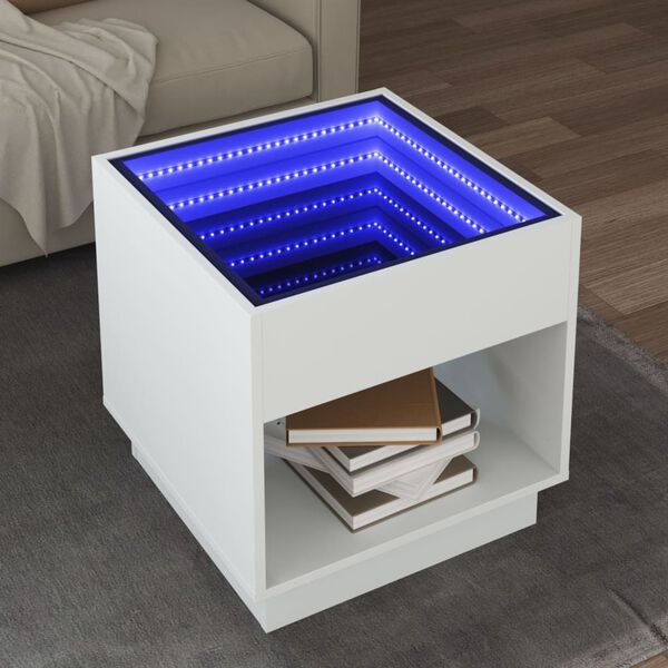 vidaXL Table basse avec LED infini blanc 50x50x50 cm