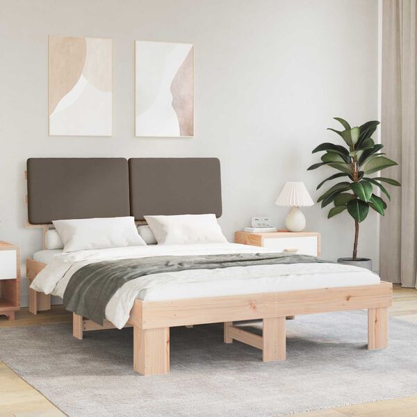 vidaXL Cadre de lit avec t&ecirc;te de lit rembourr&eacute;e Taupe 140 x 190 cm