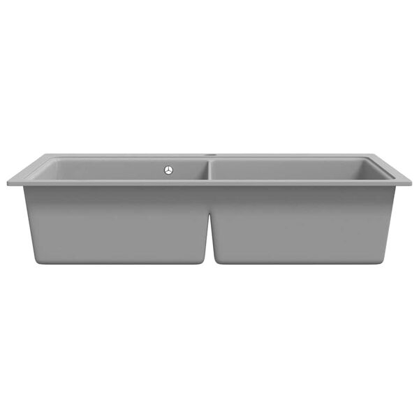 &Eacute;vier de cuisine encastrable &agrave; 2 bacs en granite blanc gris