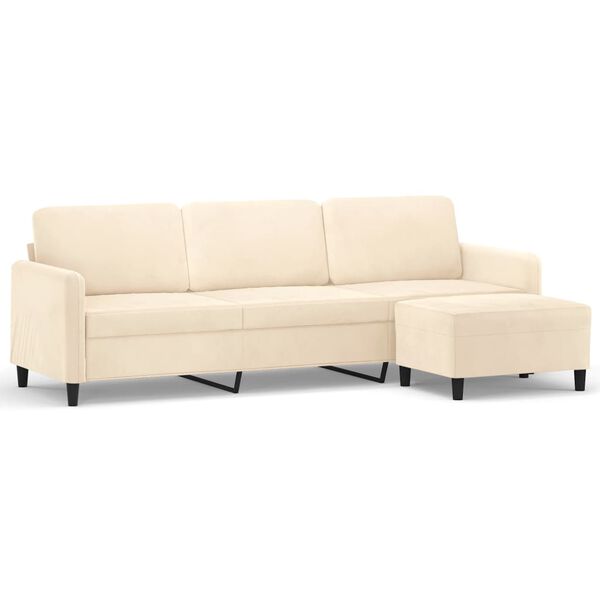 vidaXL Canap&eacute; &agrave; 3 places avec repose-pieds Cr&egrave;me 210 cm Velours