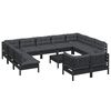 vidaXL Salon de jardin 12 pcs avec coussins Noir Bois de pin solide