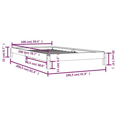 vidaXL Lit empilable sans matelas gris 100x200 cm bois massif de pin