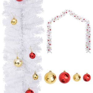 vidaXL Guirlande de No&euml;l d&eacute;cor&eacute;e avec boules Blanc 10 m