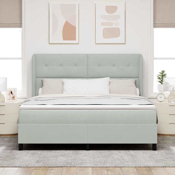 vidaXL Lit &agrave; ressorts avec matelas Gris clair 200 x 180 cm Velours