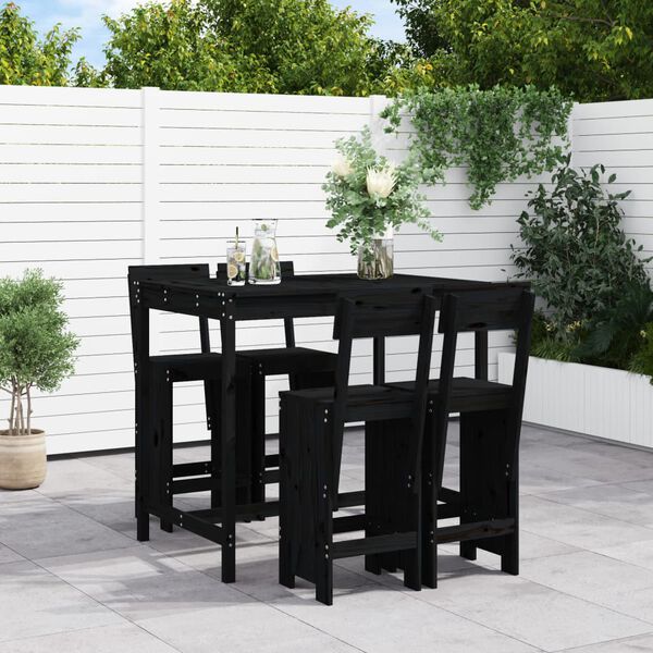 vidaXL Ensemble de bar de jardin 5 pcs noir bois de pin massif