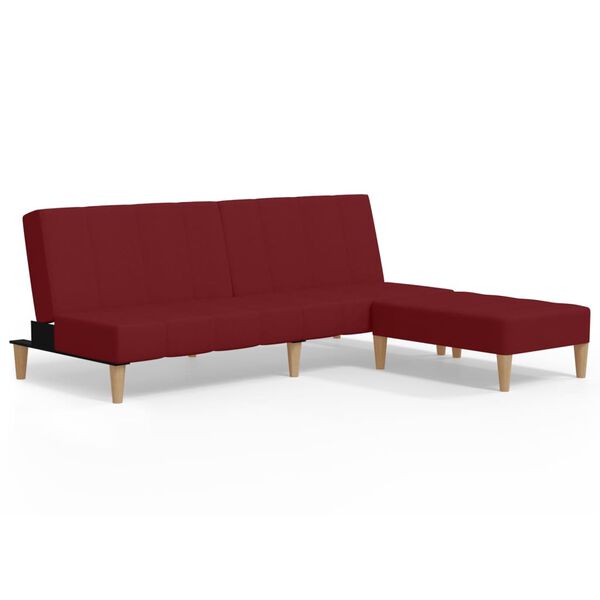 vidaXL Canap&eacute;-lit &agrave; 2 places avec tabouret Bordeaux Tissu