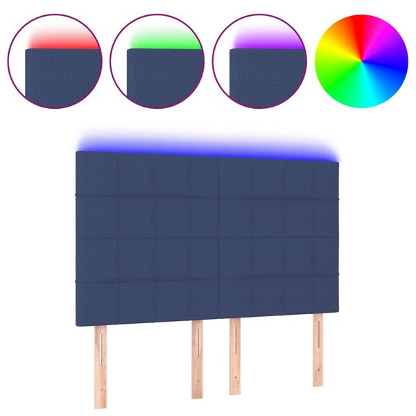 vidaXL T&ecirc;te de lit &agrave; LED Bleu 144x5x118/128 cm Tissu