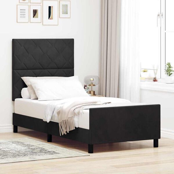vidaXL Lit &agrave; ressorts avec t&ecirc;te de lit Noir 90 x 190 cm Velours