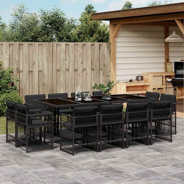 vidaXL Ensemble &agrave; manger de jardin 13 pcs coussins noir r&eacute;sine tress&eacute;e
