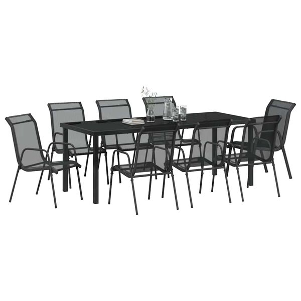 vidaXL Ensemble de salle &agrave; manger pour jardin 9 pcs Noir
