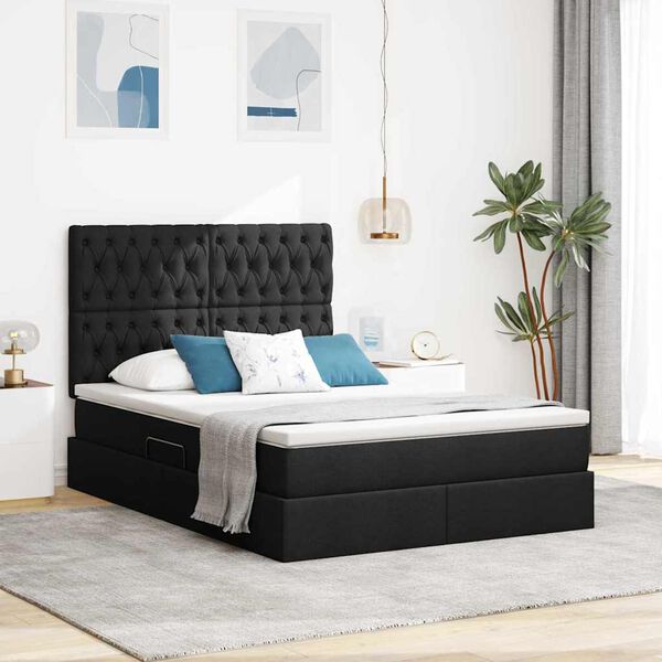 vidaXL Lit avec rangement et LED avec LED Noir 140 x 200 cm Polyester