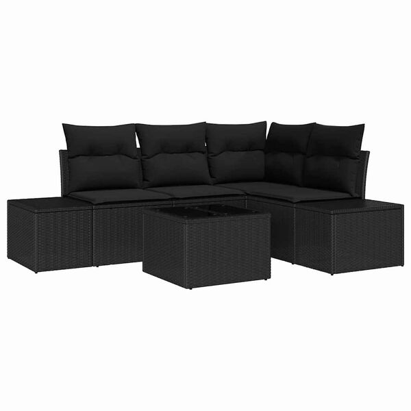 vidaXL Ensemble de canapé de jardin 5 pcs Noir polyrotin