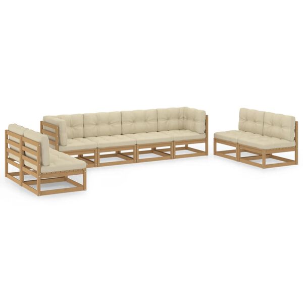 vidaXL Salon de jardin 8 pcs avec coussins Bois de pin massif