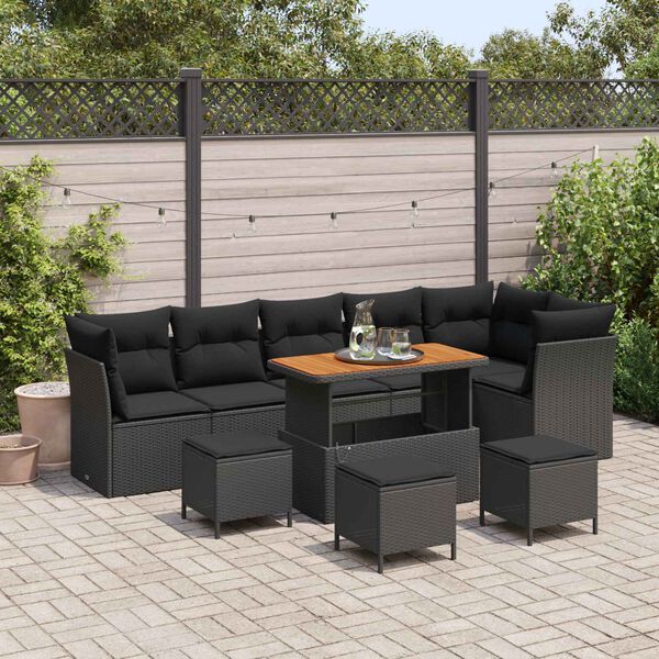 vidaXL Ensemble de canap&eacute; de jardin 10 pcs Noir polyrotin