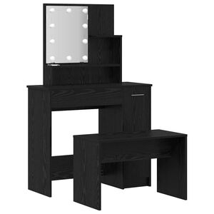 vidaXL Ensemble de table de maquillage LED 2 pc Ch&ecirc;ne noir