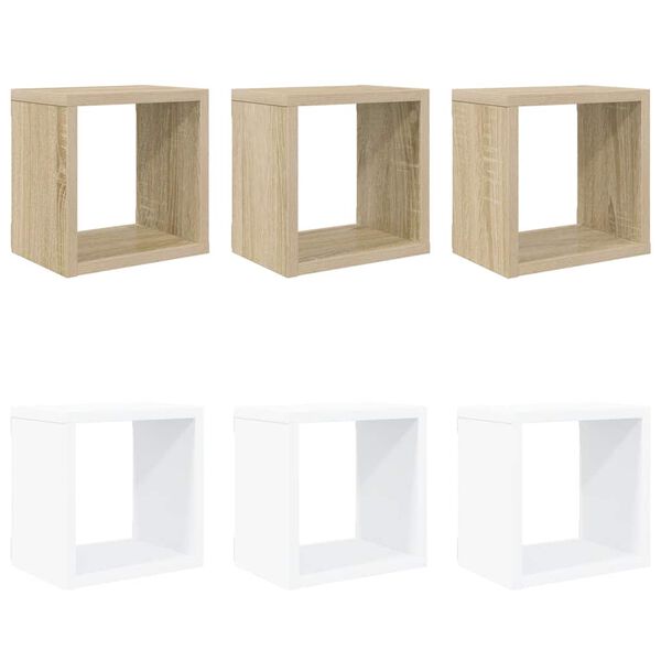 vidaXL &Eacute;tag&egrave;res cube murales 6 pcs Blanc et ch&ecirc;ne sonoma 22x15x22 cm