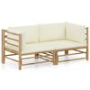 vidaXL Salon de jardin 2 pcs avec coussins blanc cr&egrave;me bambou