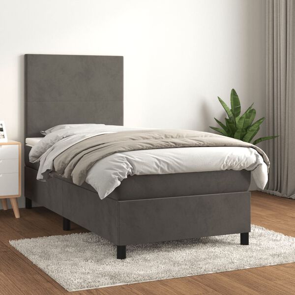 vidaXL Sommier &agrave; lattes de lit et matelas Gris fonc&eacute; 90x190 cm Velours