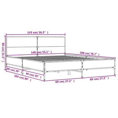 vidaXL Cadre de lit sans matelas sonoma gris 140x200 cm