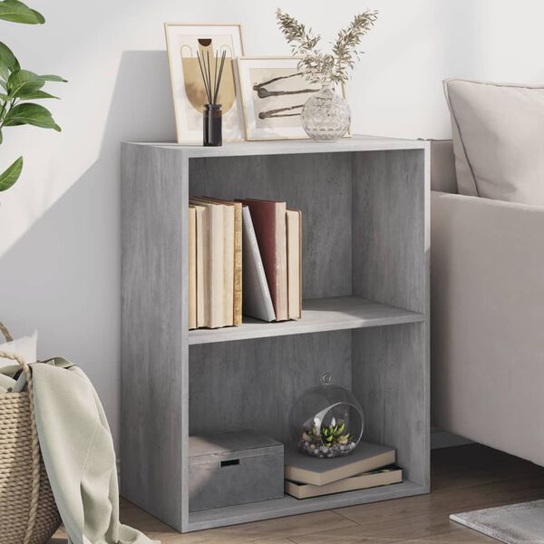 vidaXL Biblioth&egrave;que &agrave; 2 niveaux gris b&eacute;ton bois d'ing&eacute;nierie