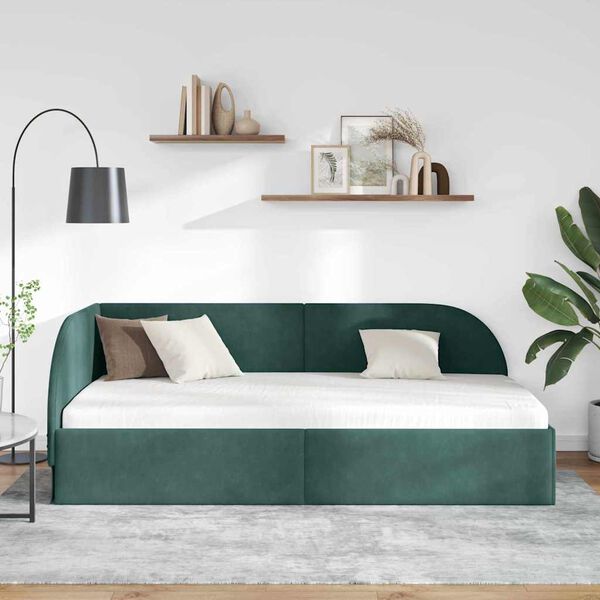 vidaXL Cadre de lit d'angle avec t&ecirc;te de lit Vert fonc&eacute; 90 cm x 200 cm