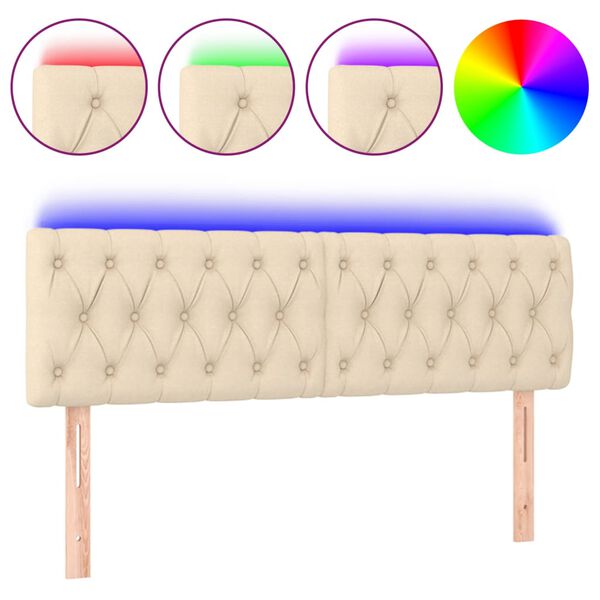 vidaXL T&ecirc;te de lit &agrave; LED Cr&egrave;me 144x7x78/88 cm Tissu