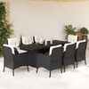 vidaXL Ensemble &agrave; manger de jardin 9pcs coussins noir r&eacute;sine tress&eacute;e
