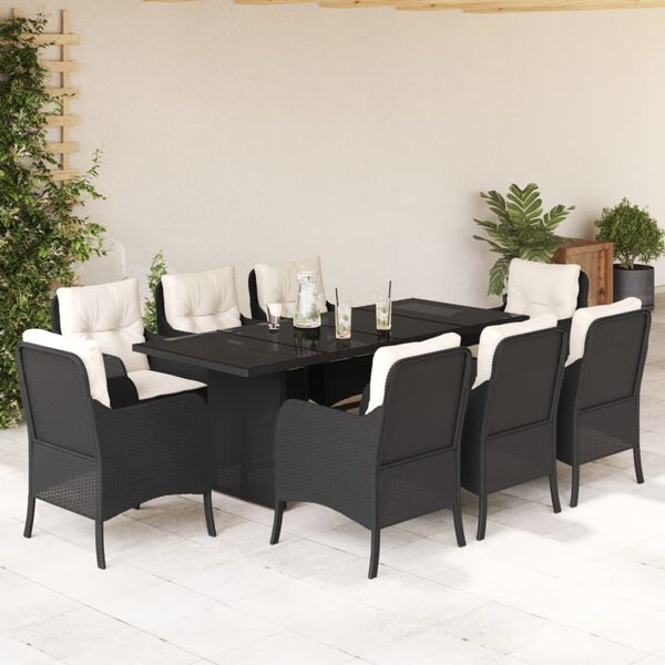 vidaXL Ensemble &agrave; manger de jardin 9pcs coussins noir r&eacute;sine tress&eacute;e
