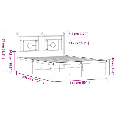 vidaXL Cadre de lit métal sans matelas avec tête de lit noir 135x190cm