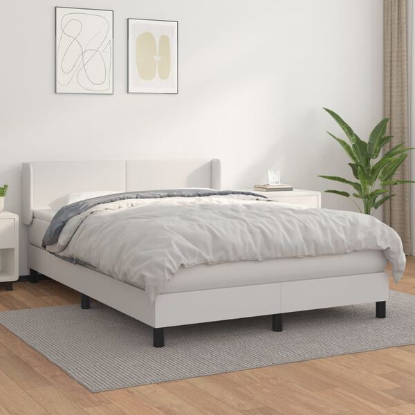vidaXL Sommier &agrave; lattes de lit avec matelas Blanc 140x200cm Similicuir