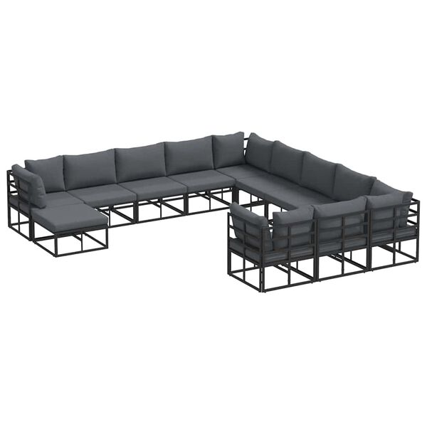 vidaXL Ensemble de canap&eacute; de jardin 12 pcs Noir Aluminium