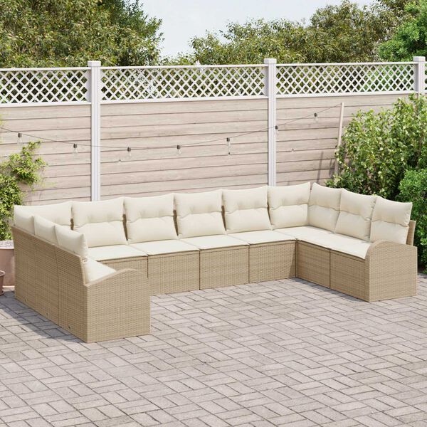 vidaXL Ensemble de canap&eacute; de jardin 10 pcs Beige et blanc polyrotin