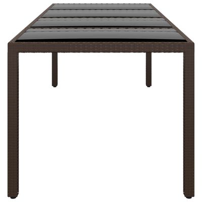 vidaXL Table de jardin avec dessus en verre marron résine tressée