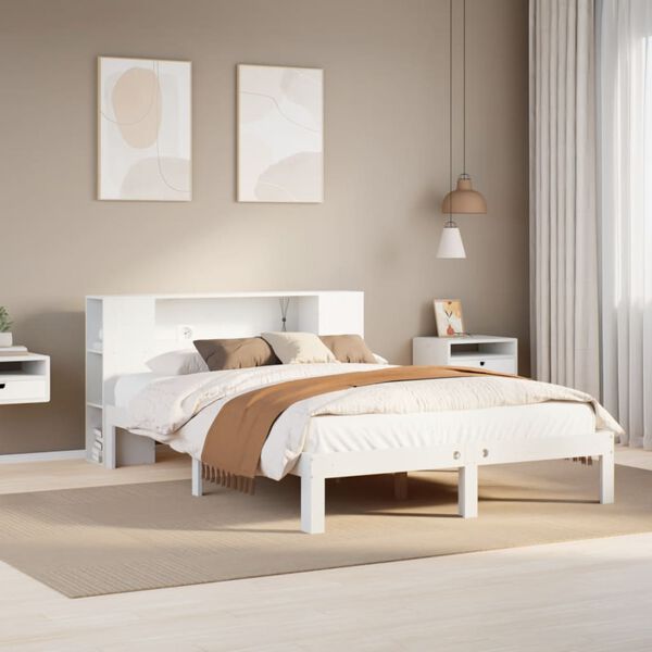 vidaXL Lit biblioth&egrave;que sans matelas blanc 160x200 cm bois pin massif