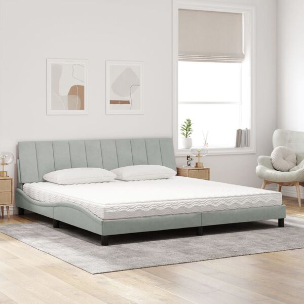 vidaXL Lit avec matelas Hanko gris clair 200x200 cm velours