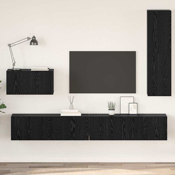 vidaXL Meuble TV mural 4 pcs Ch&ecirc;ne noir Bois d'ing&eacute;nierie